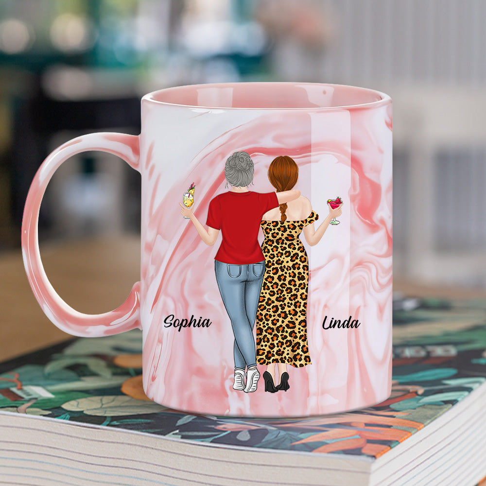 Because Of You I Laugh A Little Harder - Personalized Custom Pink Marble Mug