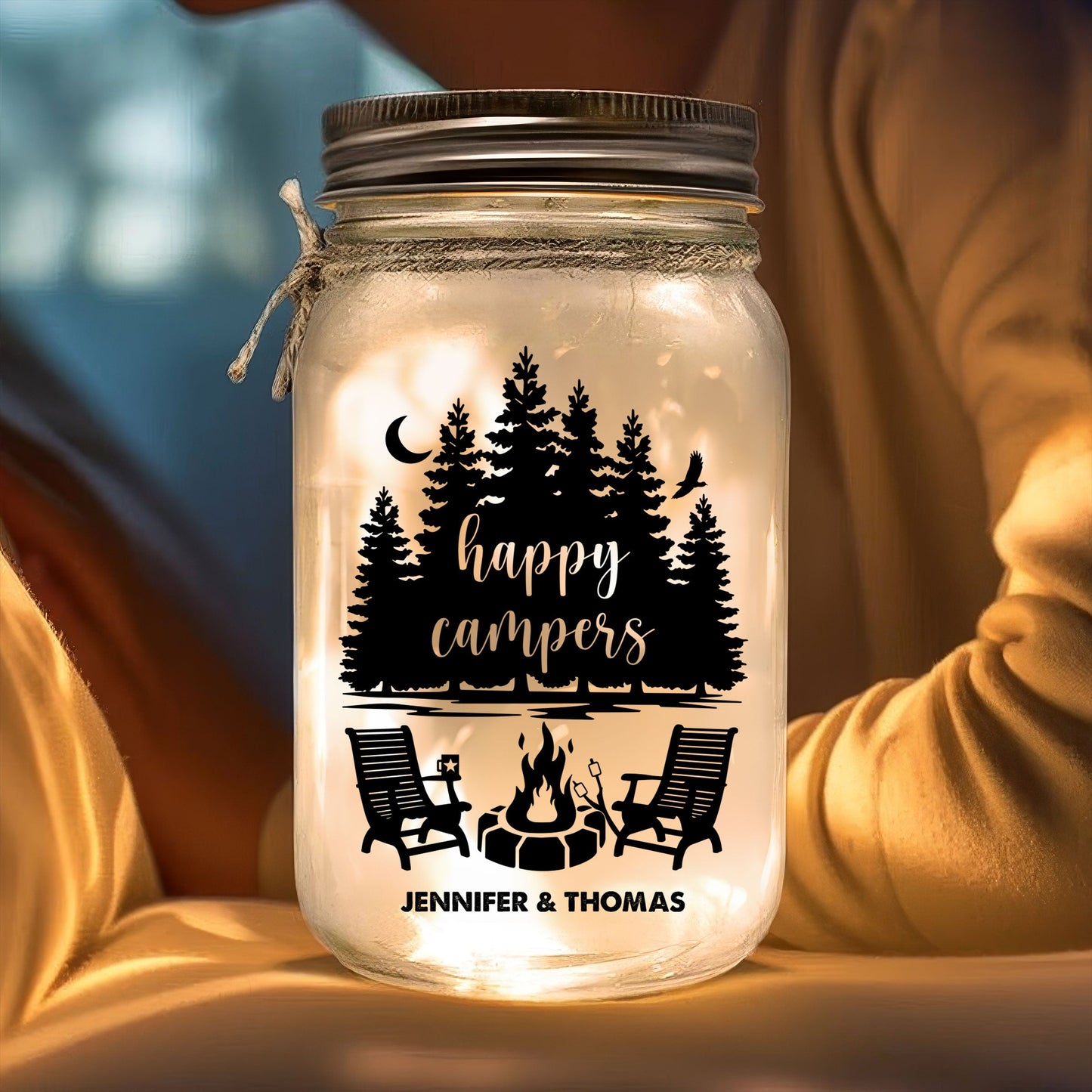 Our Happy Place  - Personalized Custom Mason Jar Light