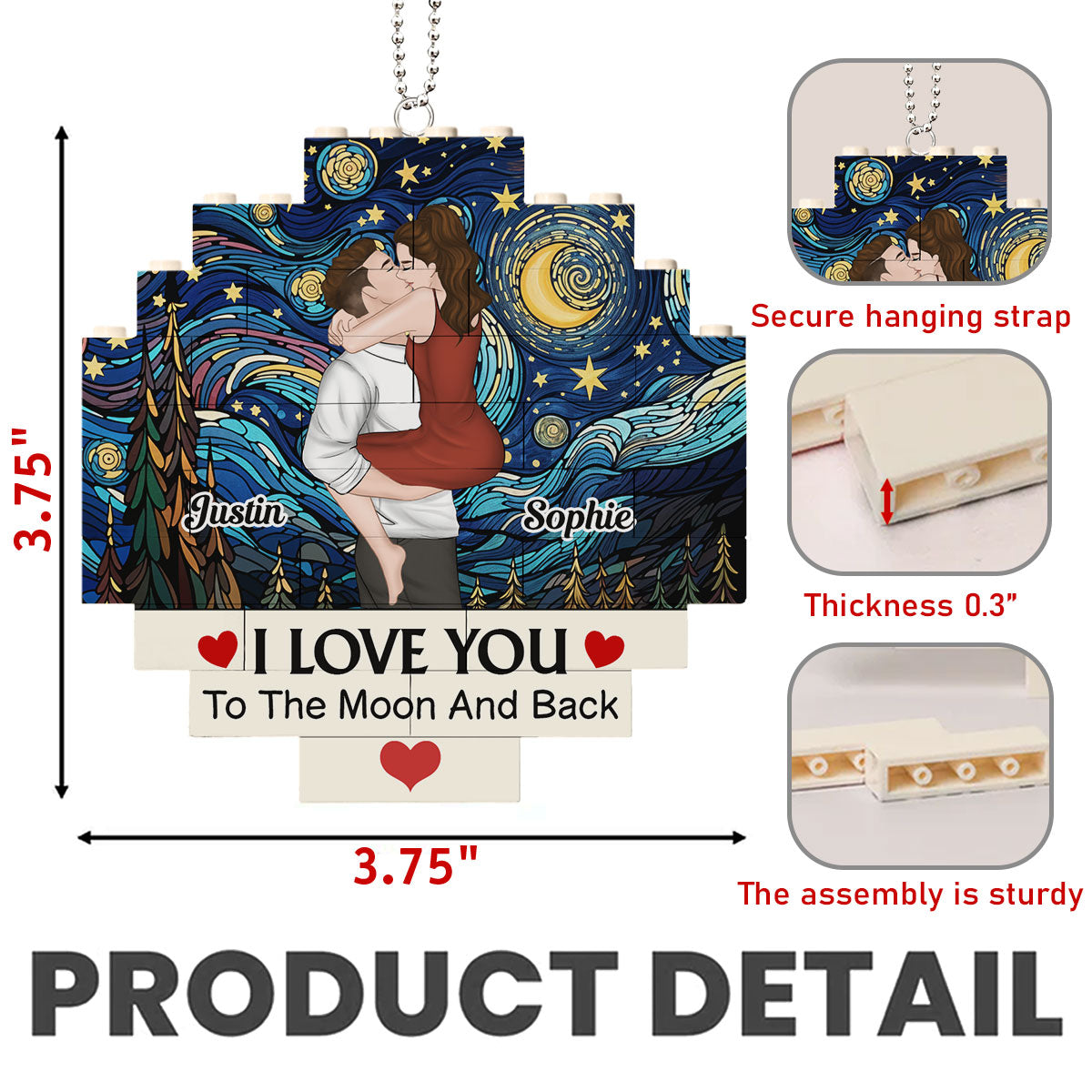 Love You To The Moon - Personalized Custom Puzzle Car Ornament