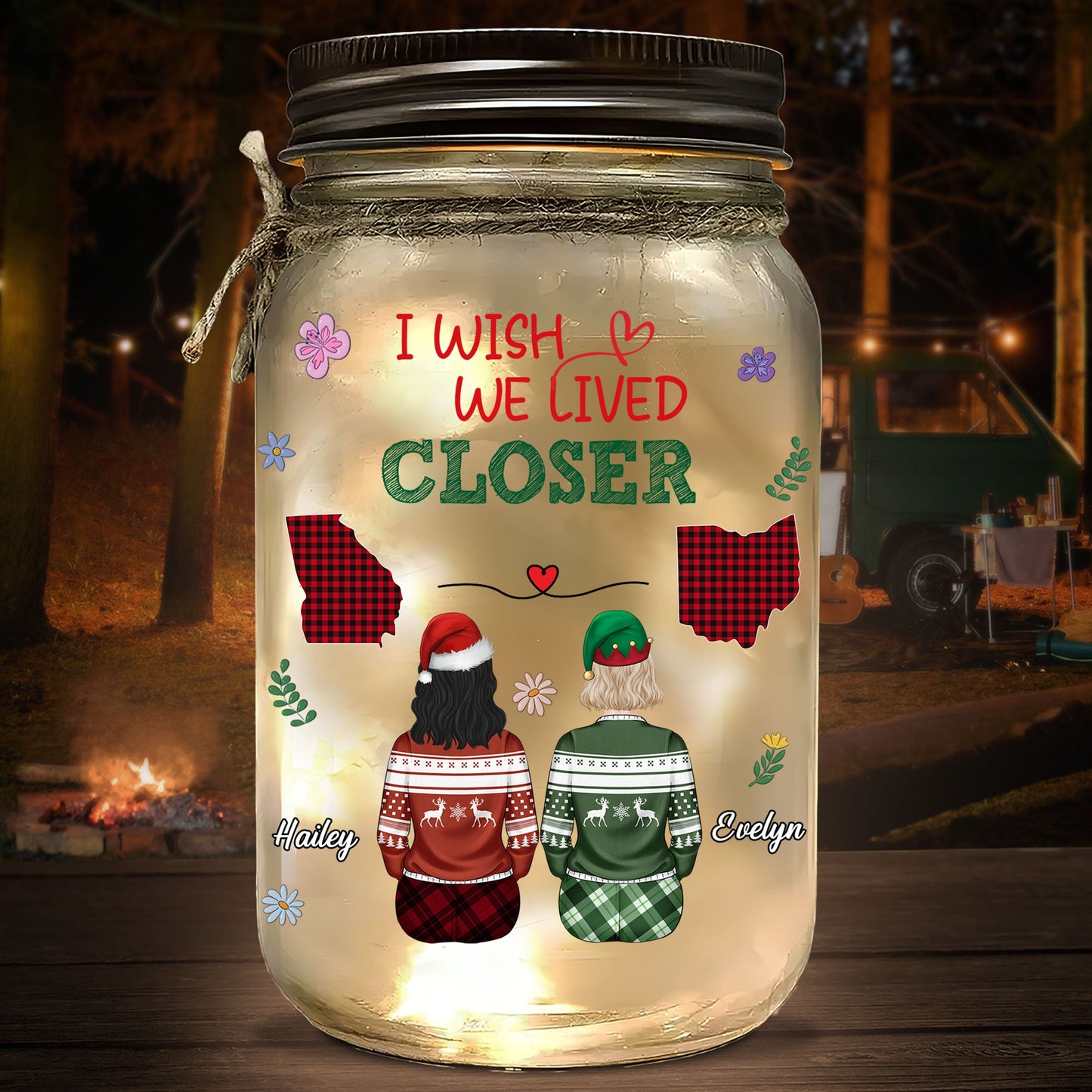 Wish You Lived Next Door - Personalized Custom Mason Jar Light