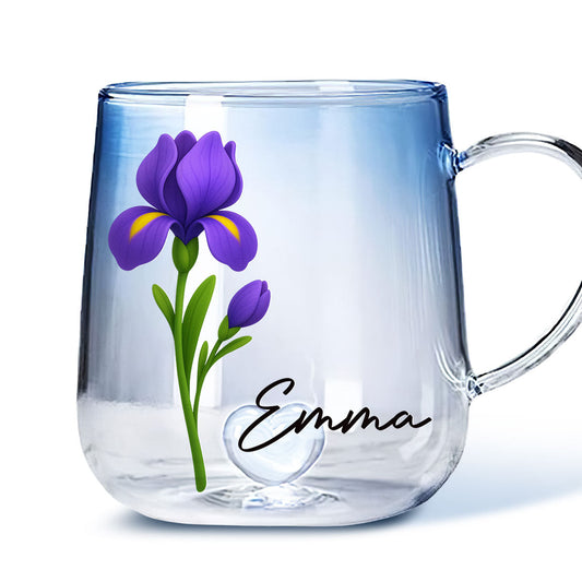 Friend Birth Month Flower - Personalized Custom Blue Gradient Glass Mug