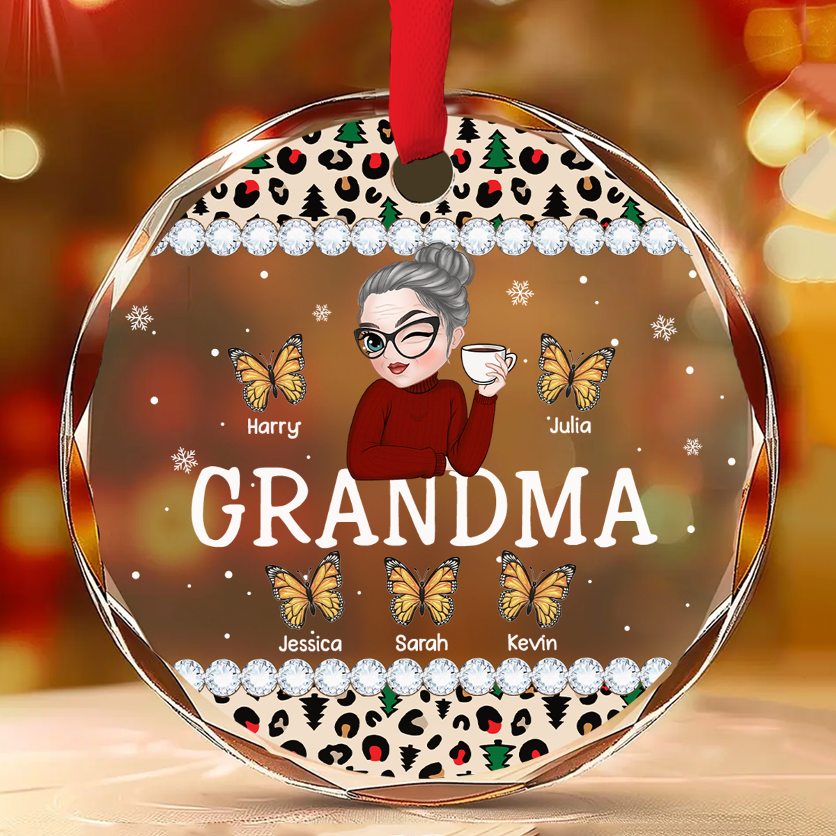 Grandma And Kids - Personalized Custom Glass Ornament