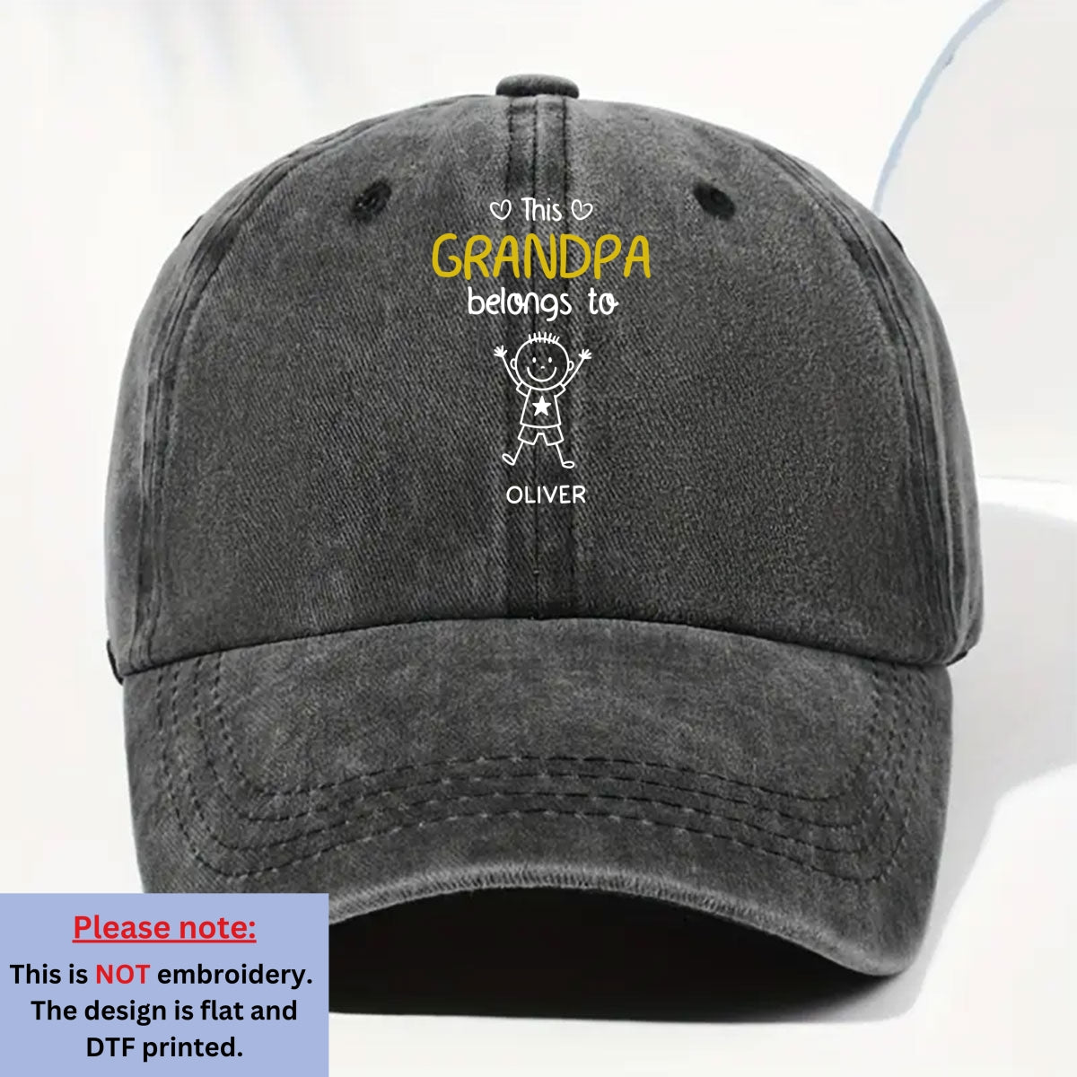 This Grandpa Belongs To Us - Personalized Custom Vintage Washed Denim Cap