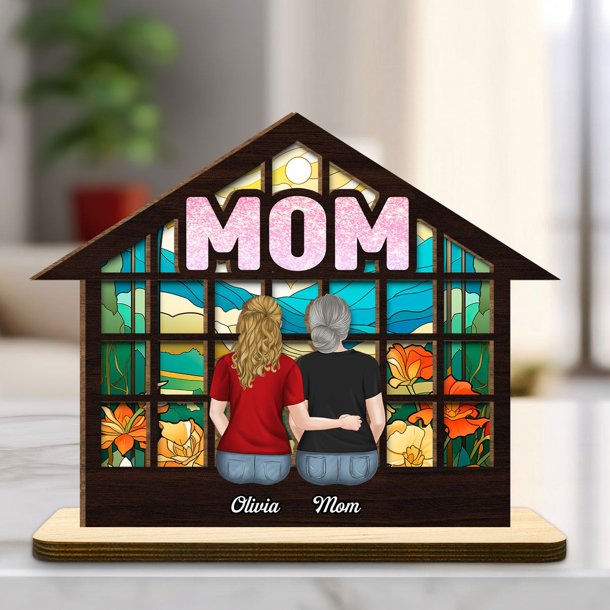 We Love You Mom - Personalized Custom 2-Layer Wood Plaque With Flat Base
