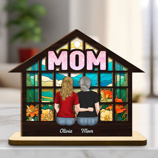 We Love You Mom - Personalized Custom 2-Layer Wood Plaque With Flat Base