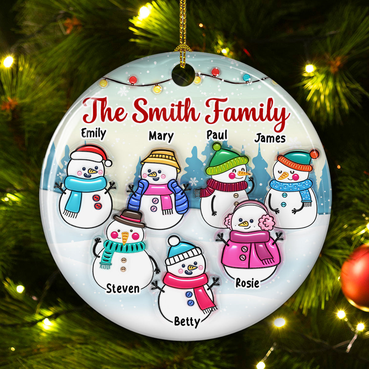 Snowman Family - Personalized Custom 3D Inflated Effect Ceramic Ornament