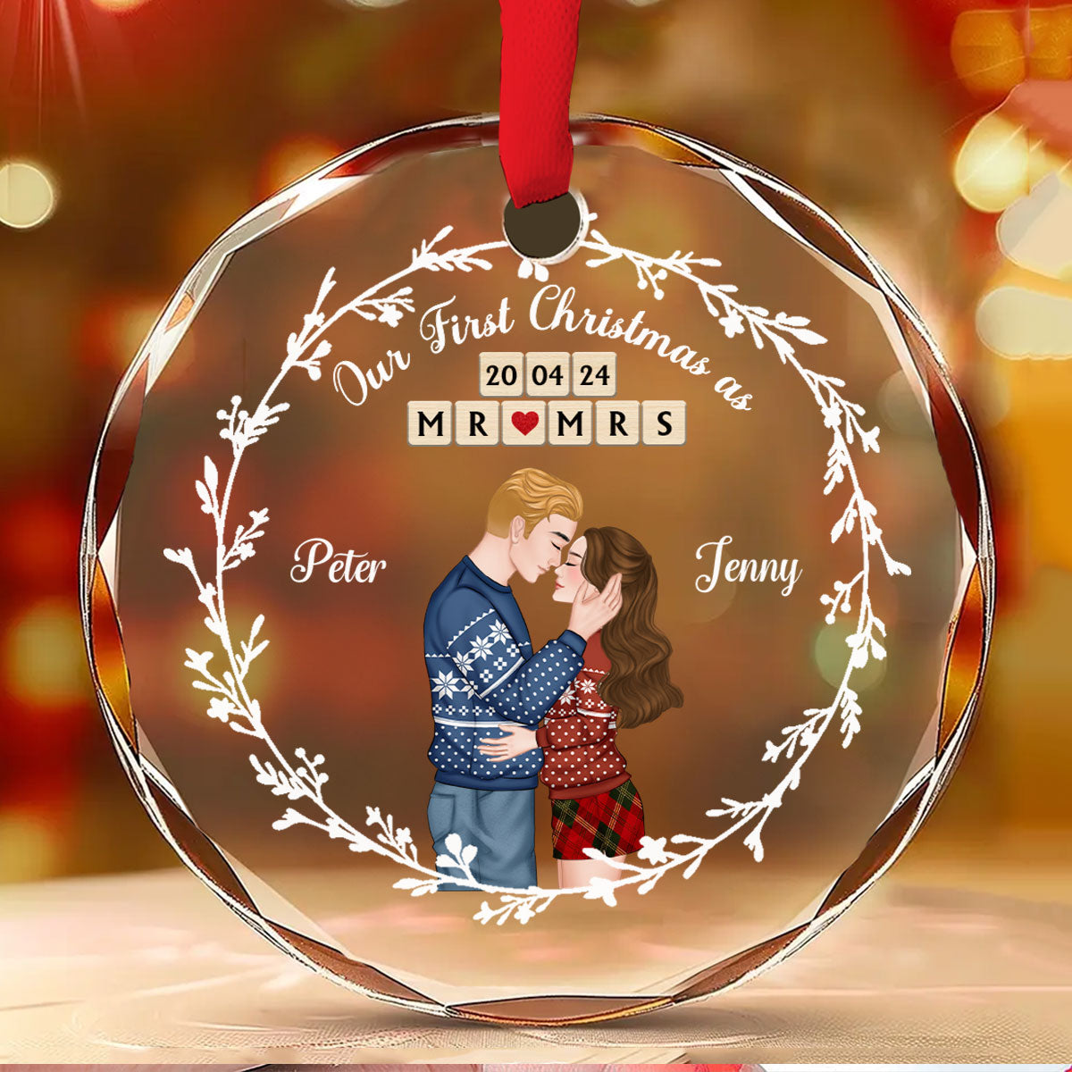 A Year As Mr And Mrs - Personalized Custom Glass Ornament