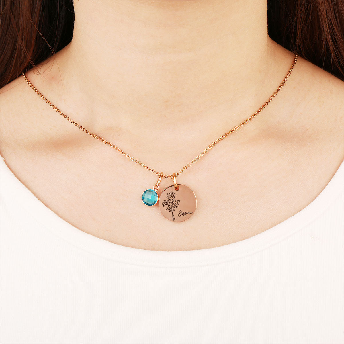 Birth Month Flower - Personalized Custom Birthstone Necklace