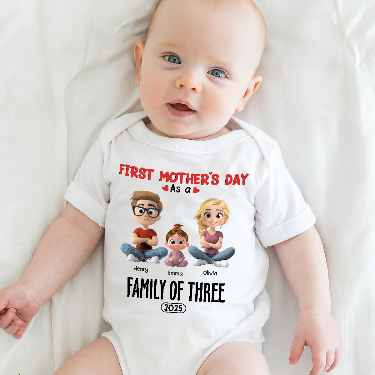 Family Of Three - Personalized Custom T-shirt And Onesie