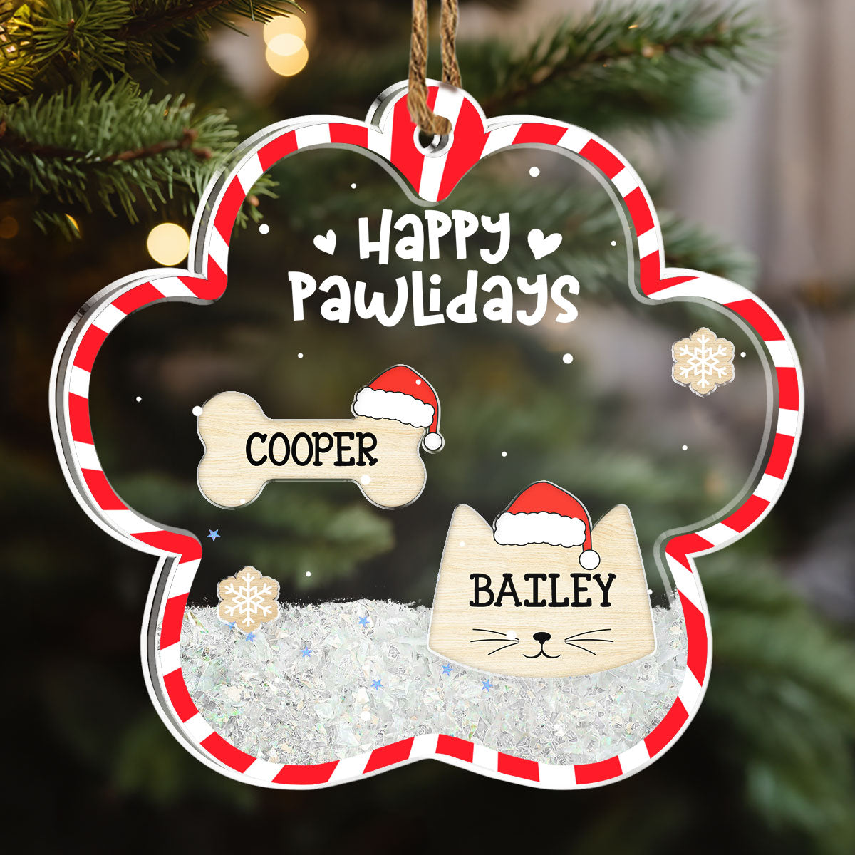 Happy Pawlidays - Personalized Custom Acrylic Shaker Ornament