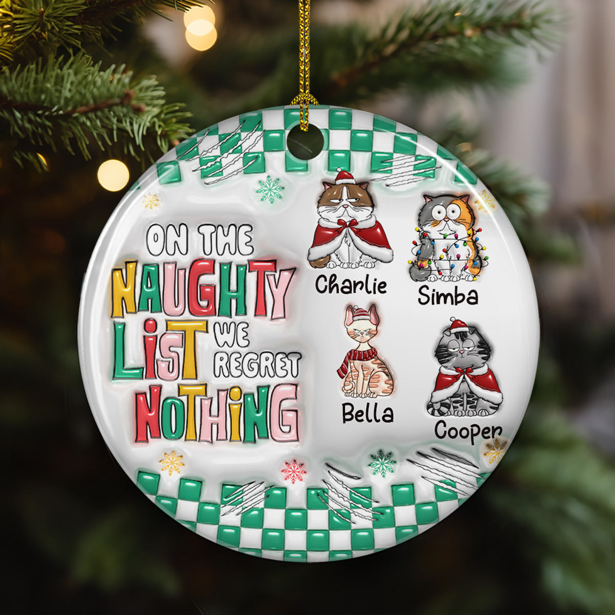 On The Naughty List We Regret Nothing - Personalized Custom 3D Inflated Effect Ceramic Ornament