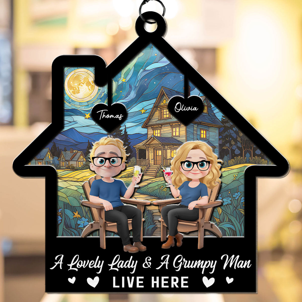 A Lovely Lady And A Grumpy Man - Personalized Custom Suncatcher