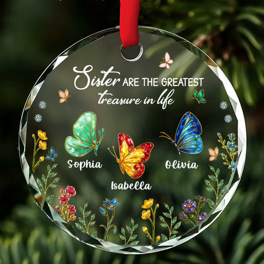 Sisters Are Butterflies Of The Soul - Personalized Custom Glass Ornament