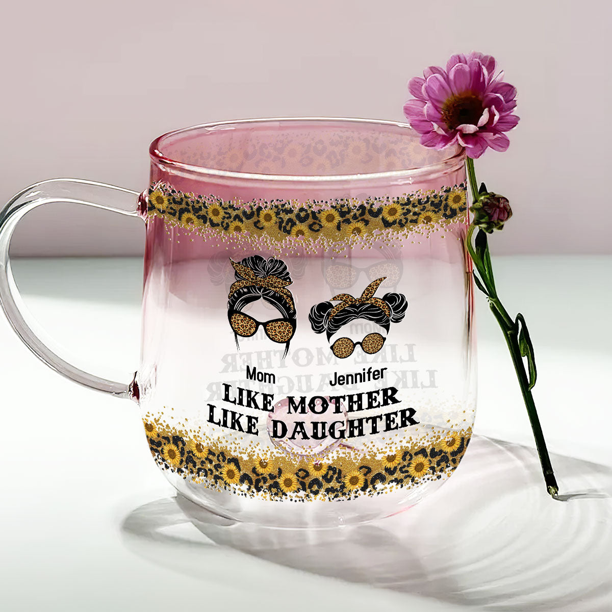 Like Daughter Like Mother - Personalized Custom Pink Gradient Glass Mug