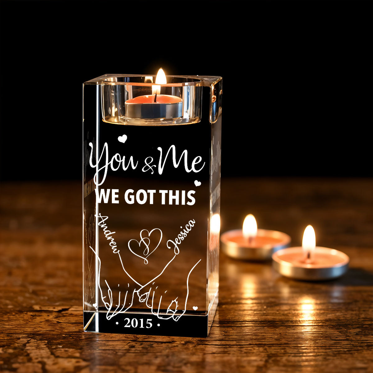 You And Me - Personalized Custom Crystal Candle Holder