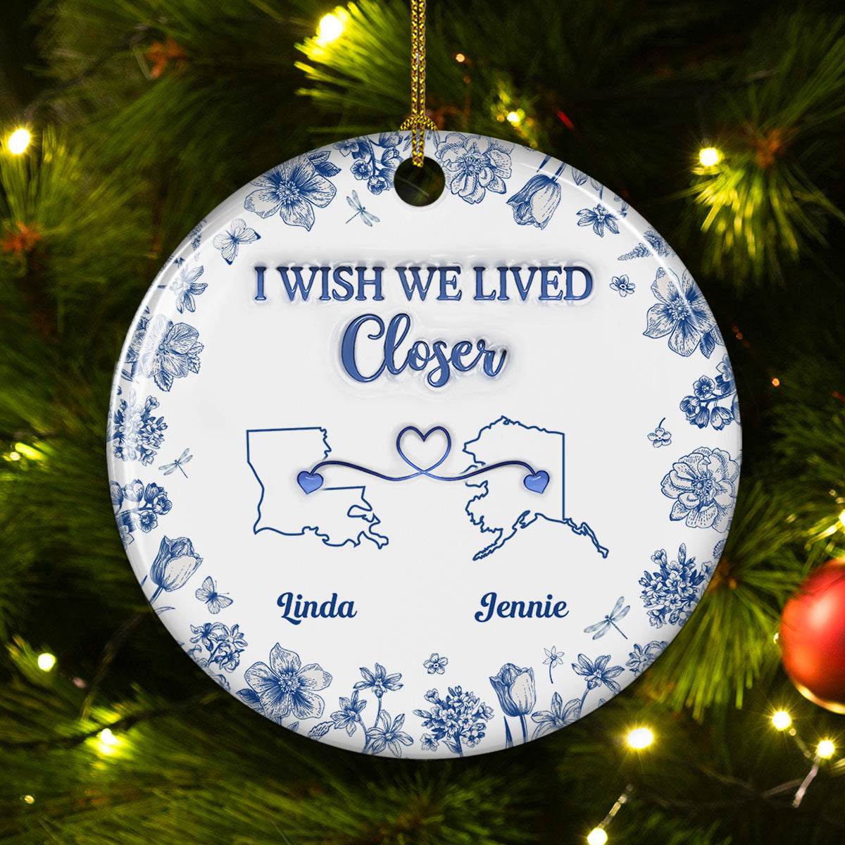 I Wish Blue Toile Style - Personalized Custom 3D Inflated Effect Ceramic Ornament