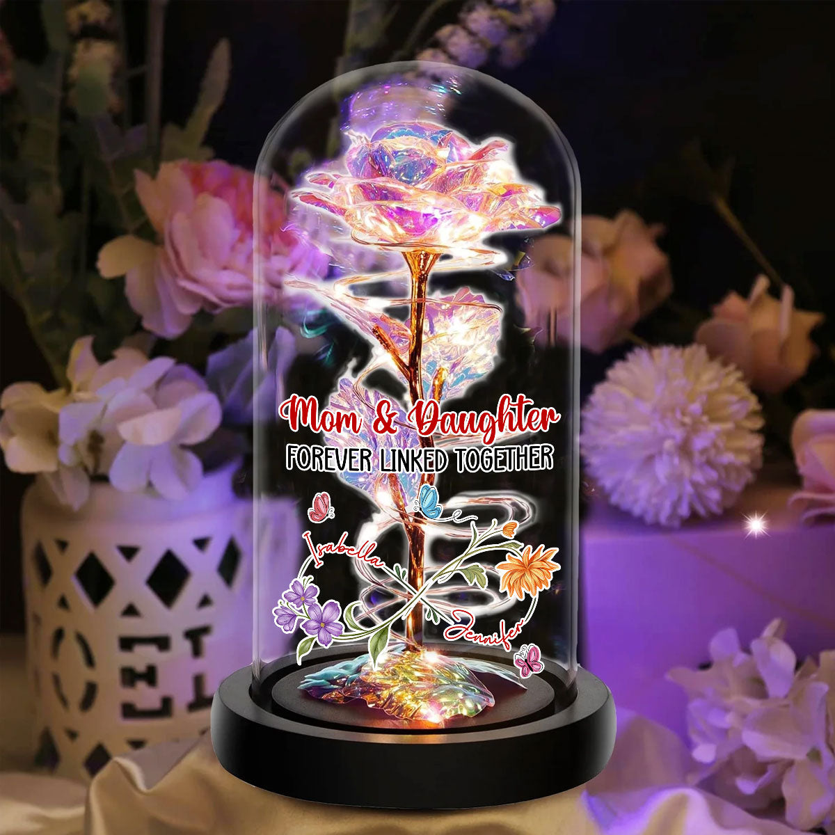 Mom And Daughter Forever Linked Together - Personalized Custom Sparkly Rose