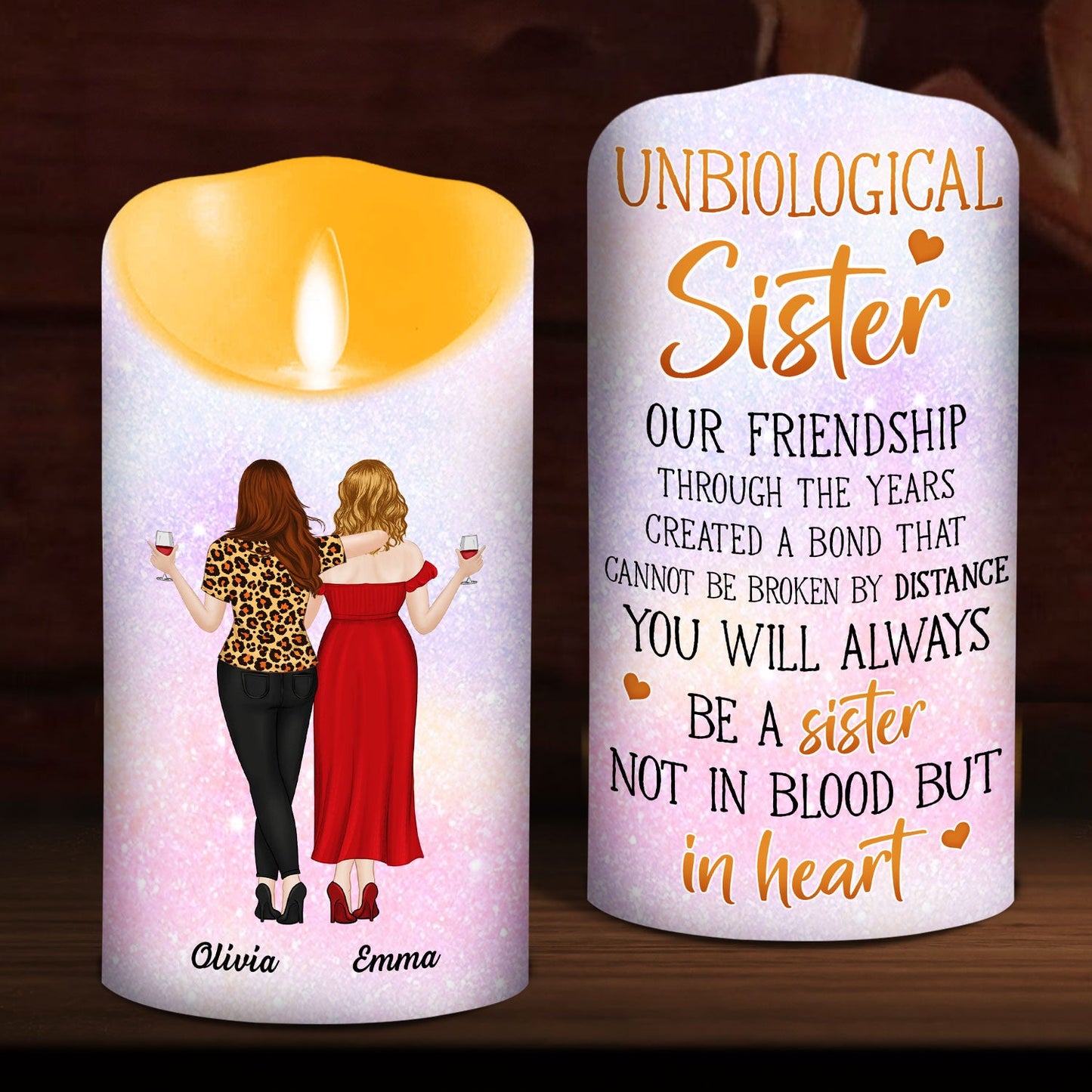 Unbiological Sisters - Personalized Custom LED Candle
