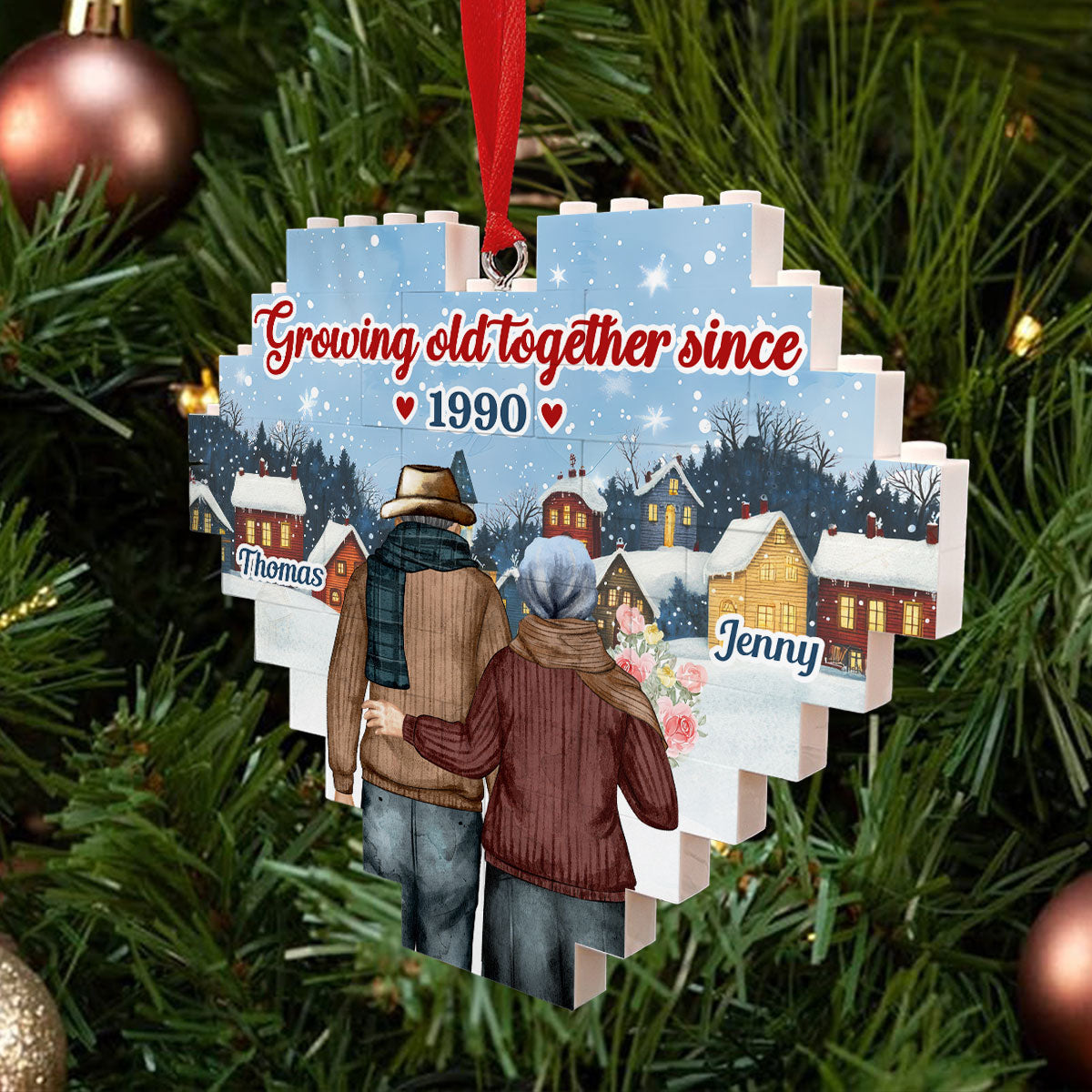 Growing Old Together - Personalized Custom Heart Puzzle Ornament