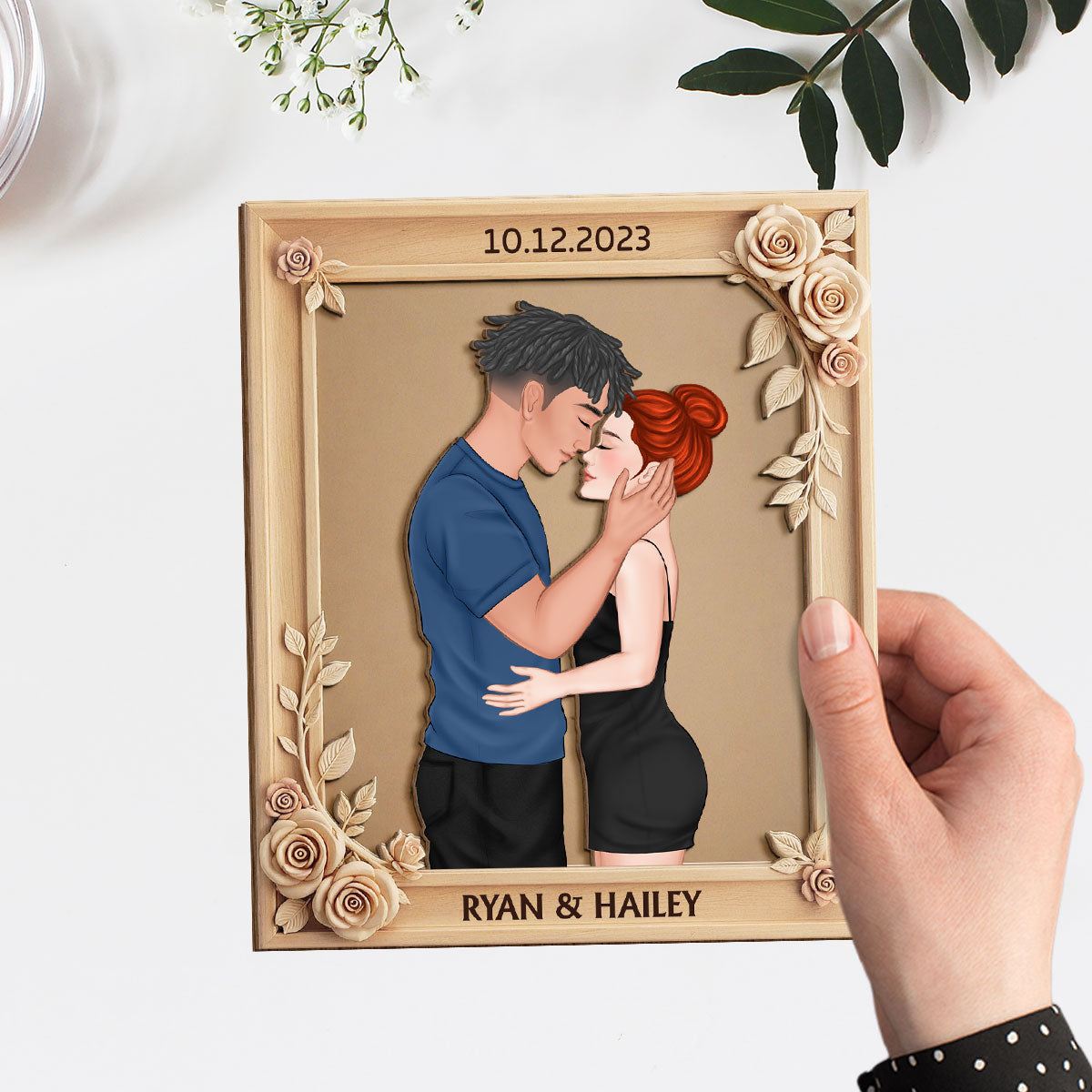 Romantic Floral With Couple - Personalized Custom Wooden Plaque