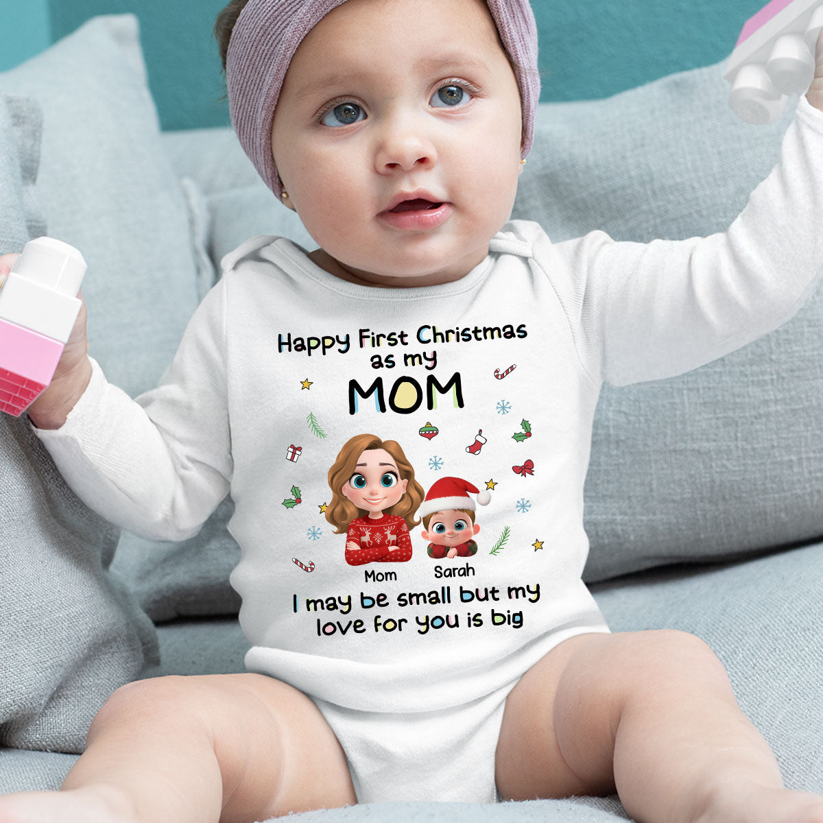 First Christmas With Mom -  Personalized Custom Long Sleeve Baby Onesie