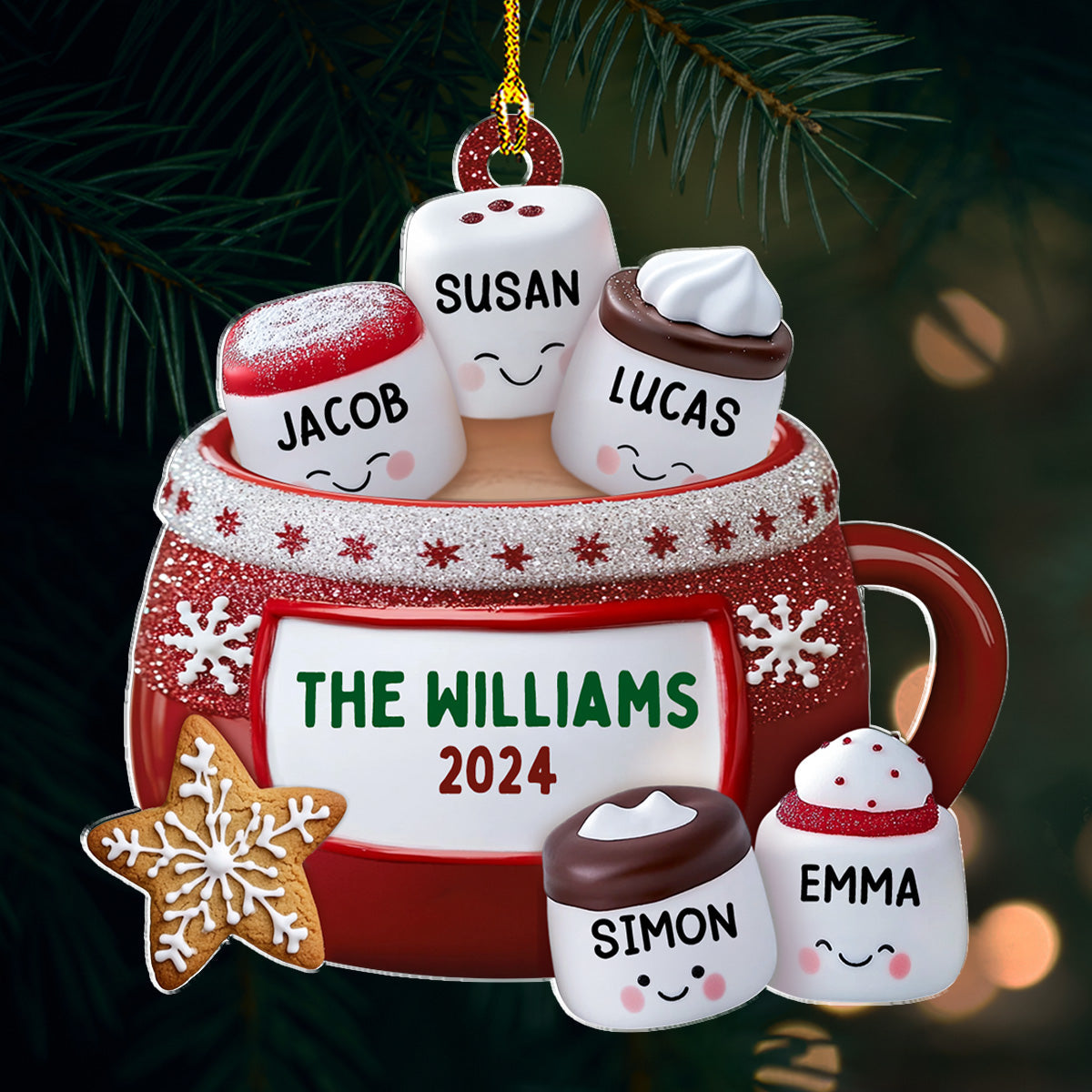 Hot Cocoa Marshmallow Family - Personalized Custom Acrylic Ornament