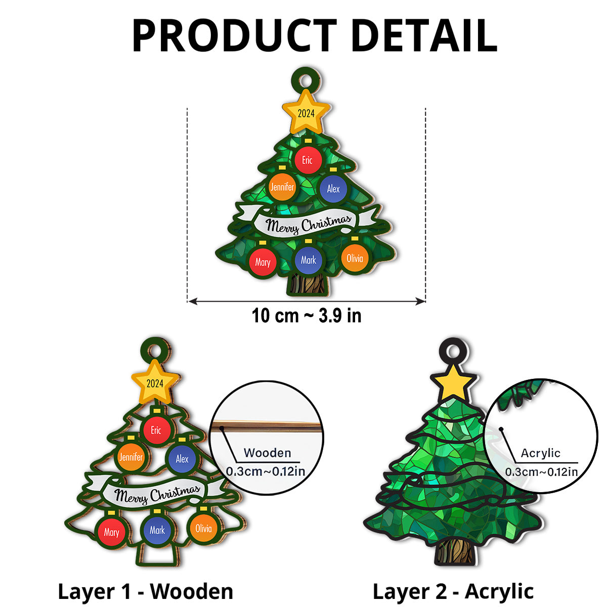 Christmas Tree Family Name - Personalized Custom Suncatcher Ornament