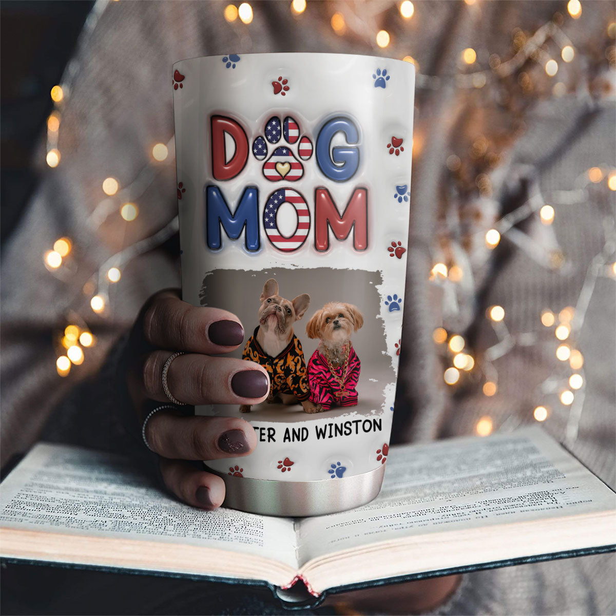Lovely Dog Mom Version 3 Photo- Personalized Custom 3D Inflated Effect Tumbler