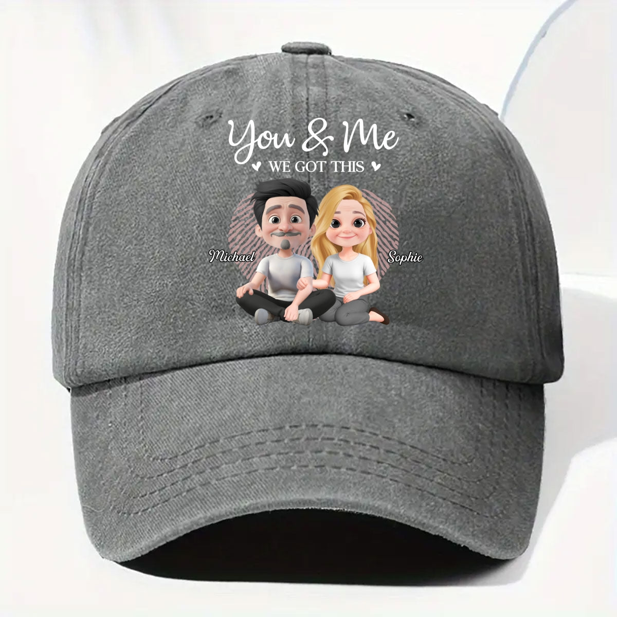 You And Me We Are Together - Personalized Custom Vintage Washed Denim Cap