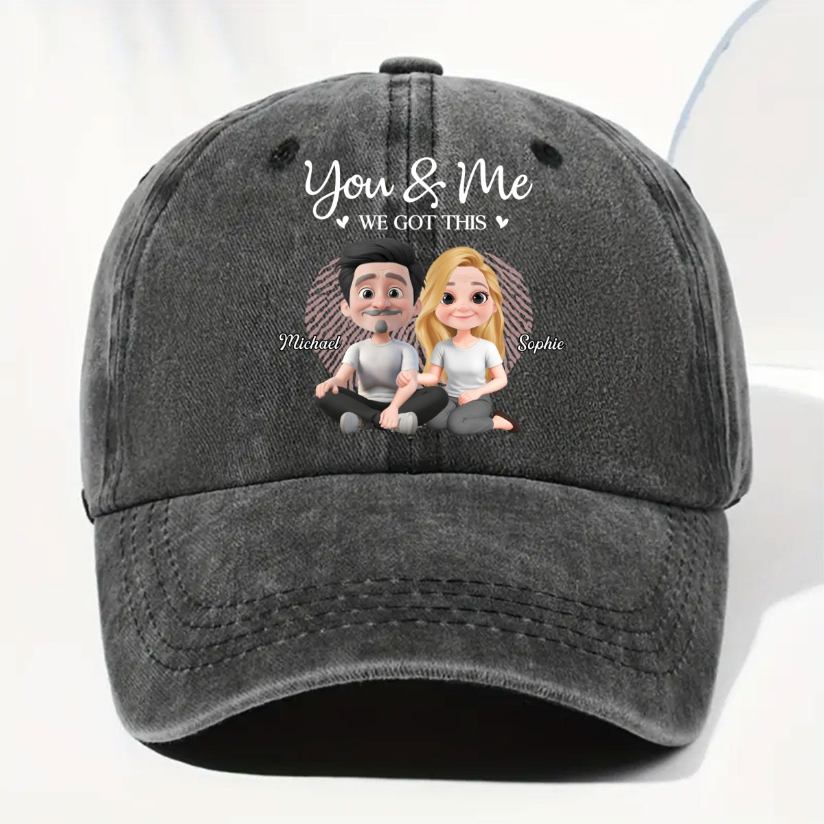 You And Me We Are Together - Personalized Custom Vintage Washed Denim Cap