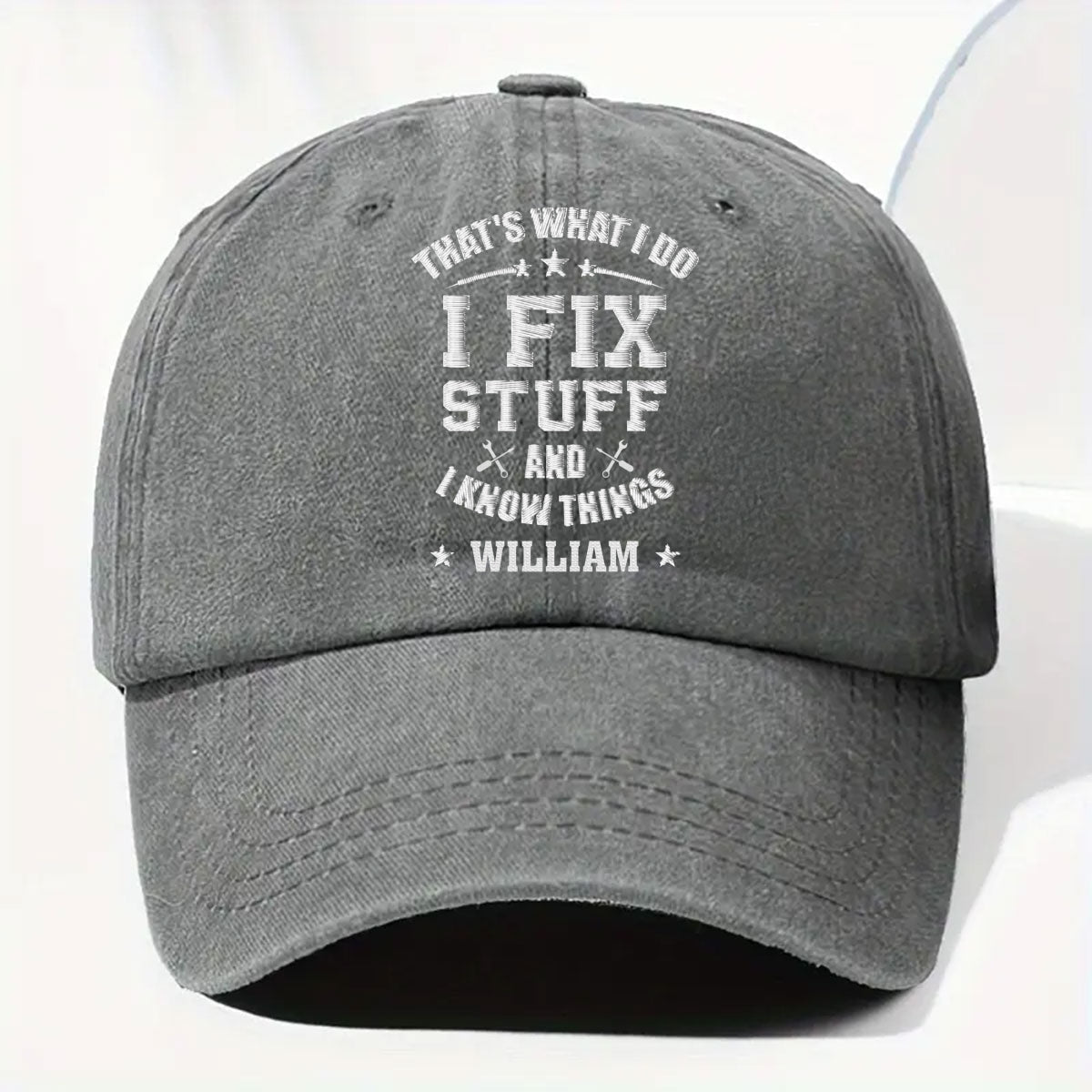 Fix Stuff And Know Things - Personalized Custom Vintage Washed Denim Cap