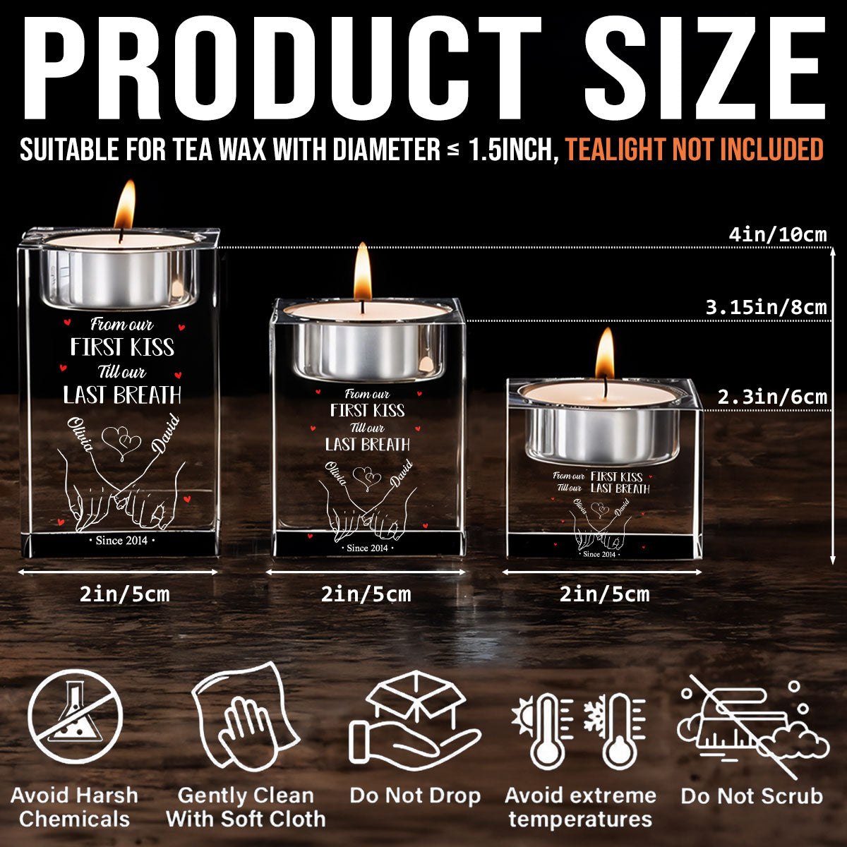 Our First Kiss -  Personalized Custom Crystal Candle Holder