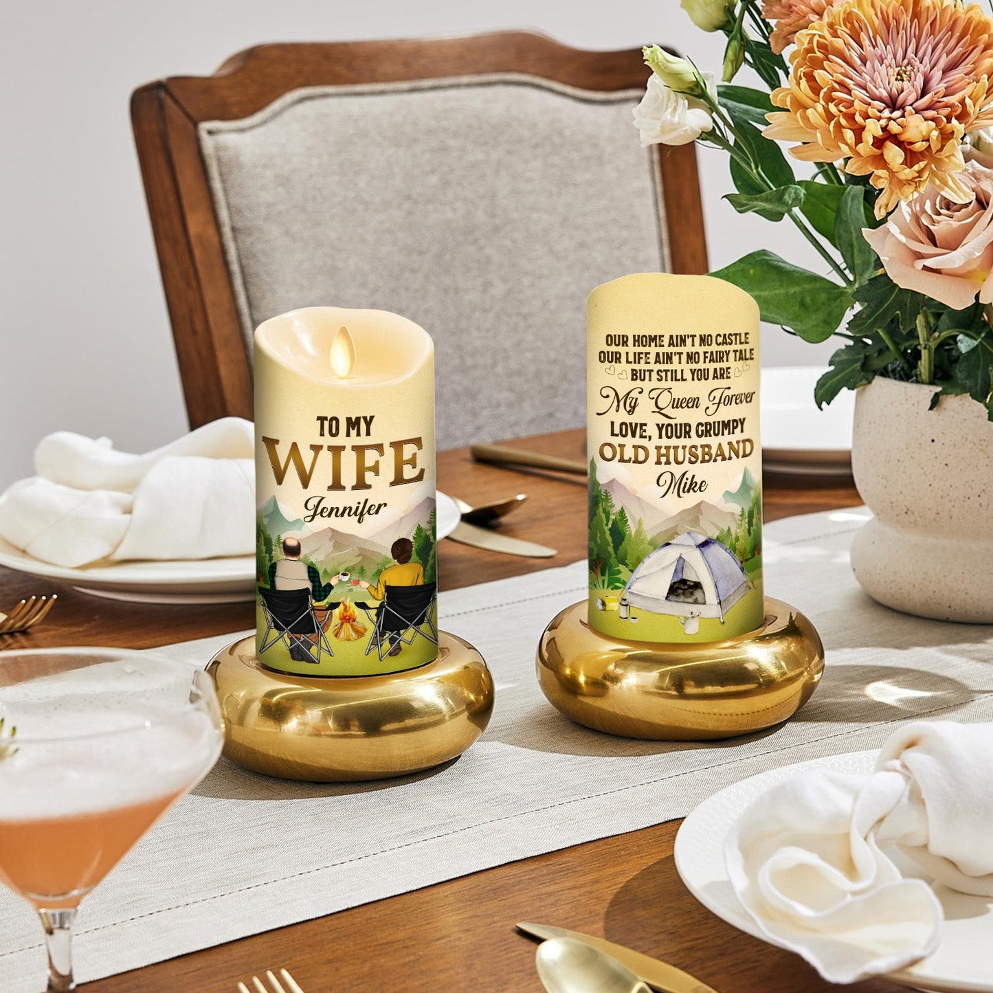 To My Wife You Are My Queen Forever Camping Version - Personalized Custom LED Candle