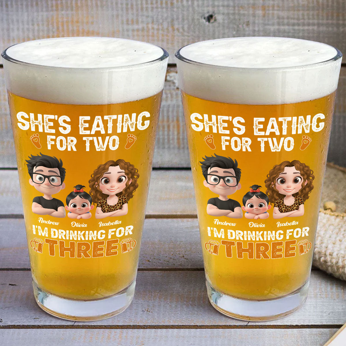 Dad Drinking For Three - Personalized Custom Beer Glass