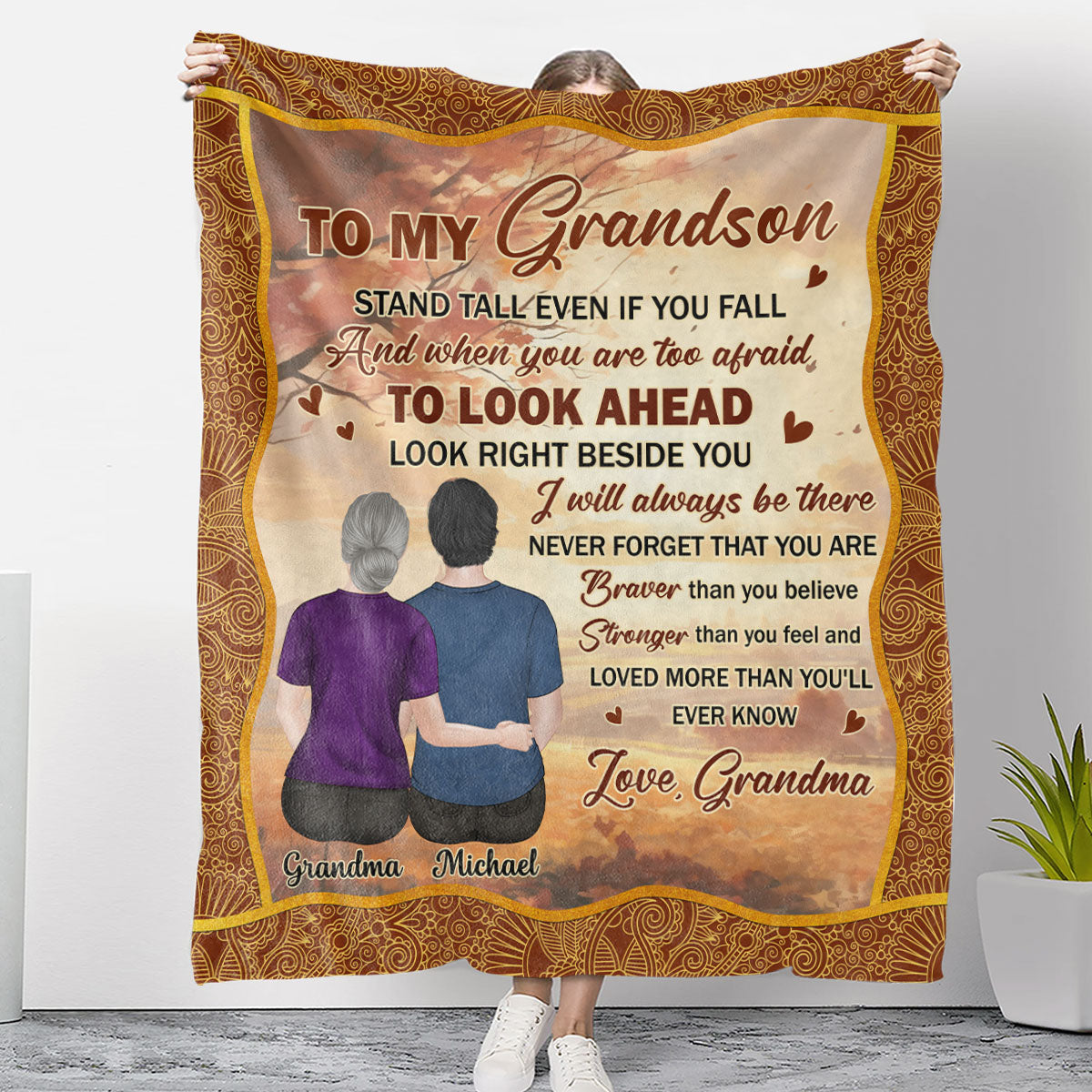 My Brave Grandson - Personalized Custom Fleece Blanket