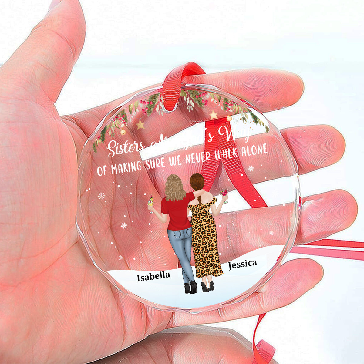 Sister Never Walk Alone - Personalized Custom Glass Ornament