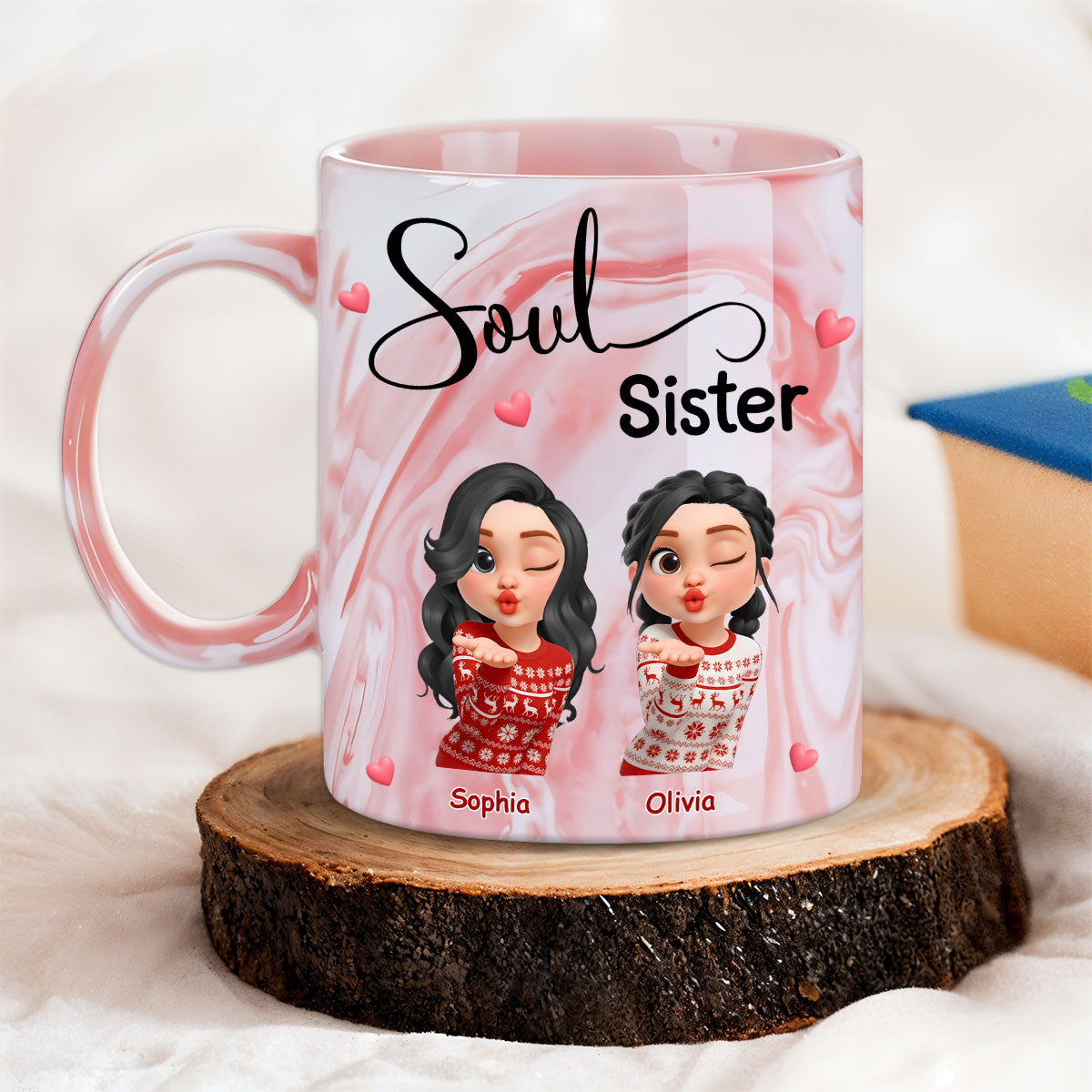 Sisters By Soul - Personalized Custom Pink Marble Mug