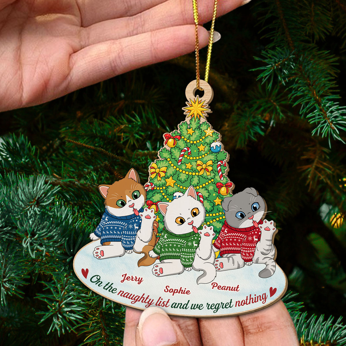 Naughty Cat Licking - Personalized Custom 1-layered Wood Ornament