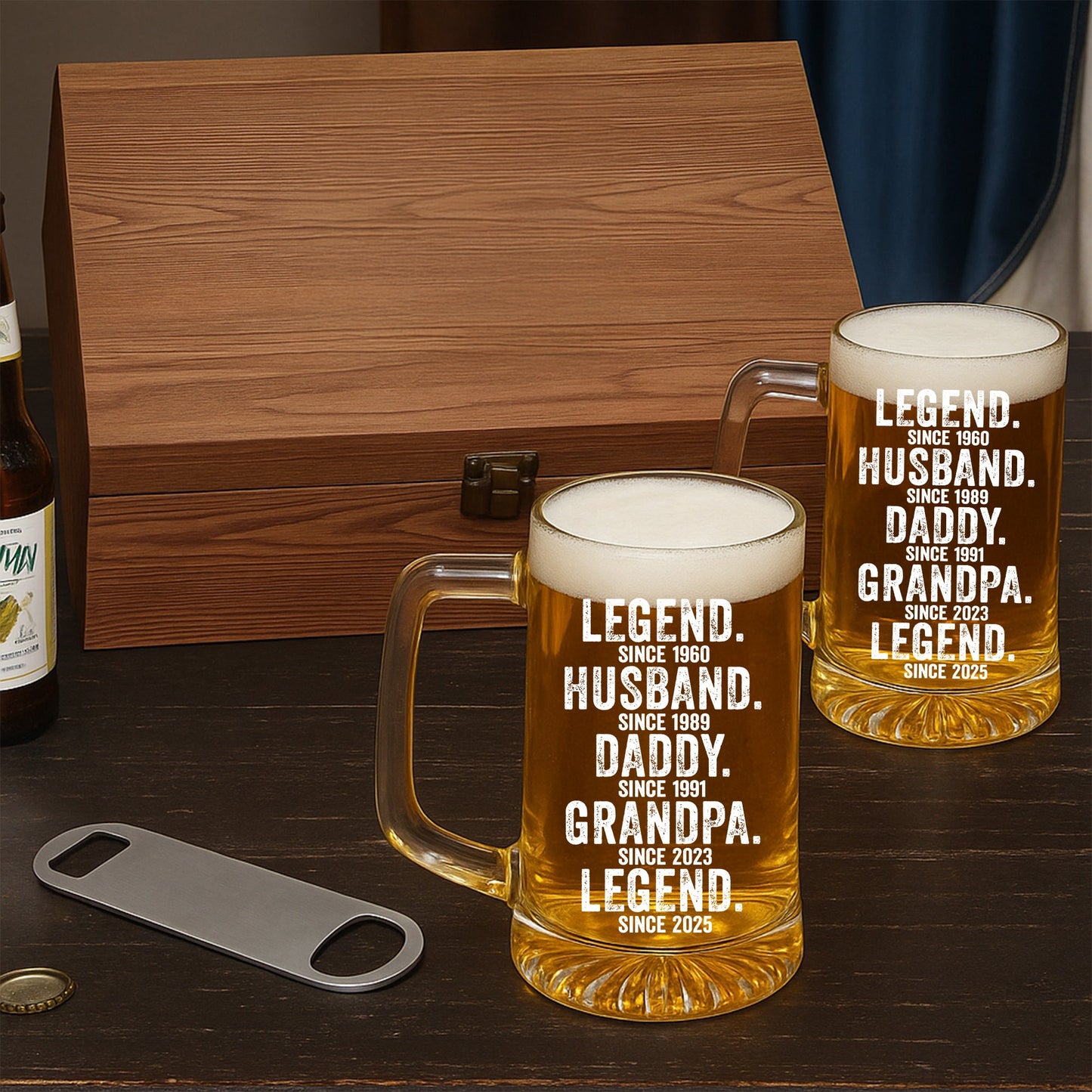 Legend Husband Dad Grandpa - Personalized Custom Beer Glass With Handle