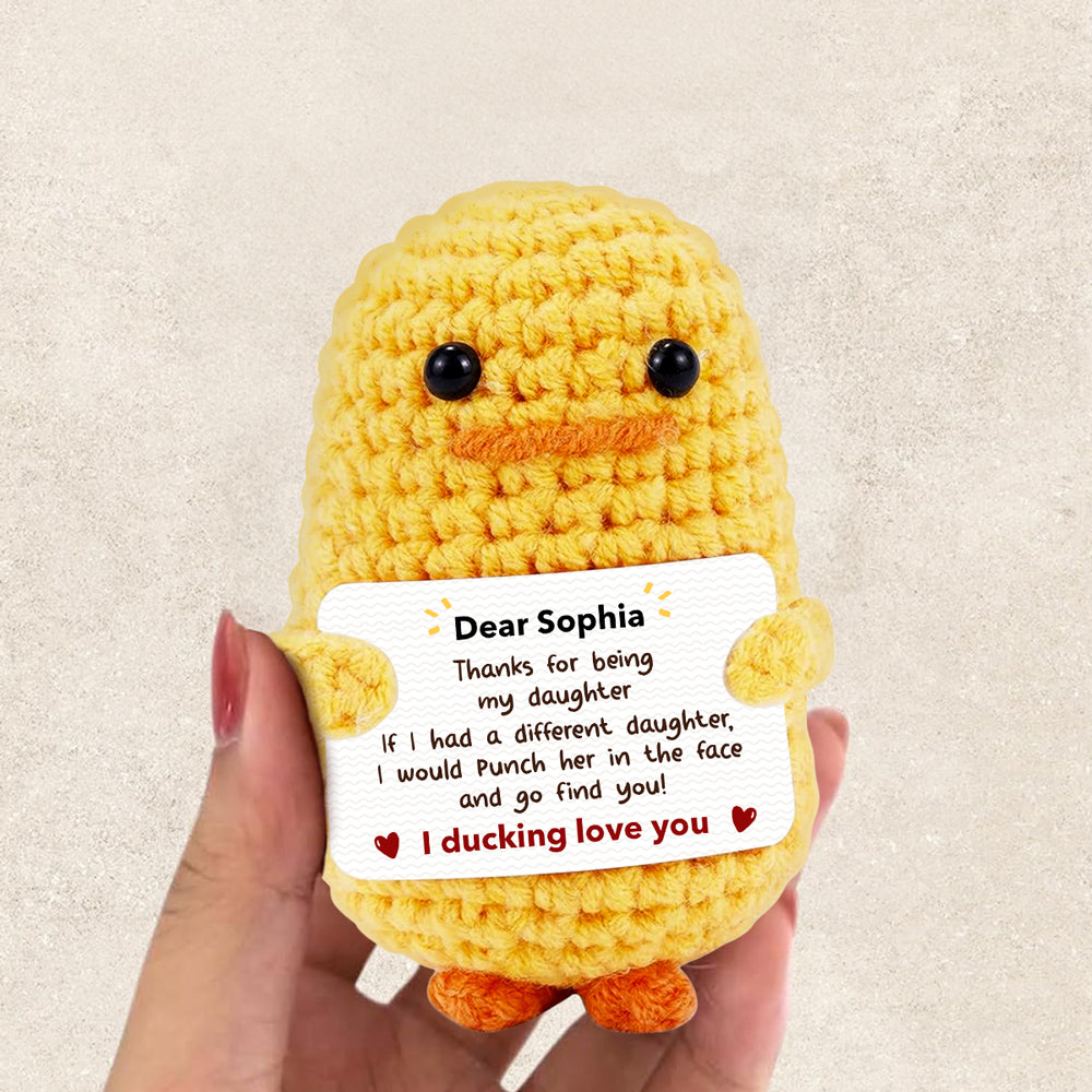 Thanks For Being My Daughter - Personalized Custom Duck Crocheted Plushie With Message