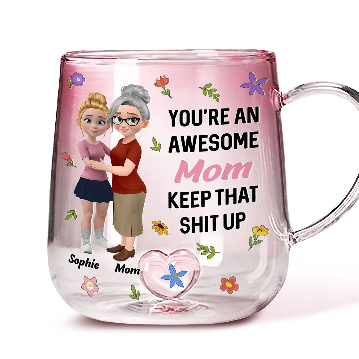 Awesome Mom - Personalized Custom Pink Gradient Glass Mug