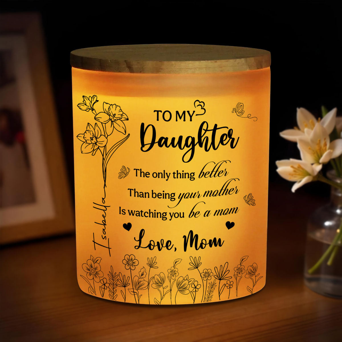 Love For My Daughter - Personalized Custom Glass Jar With LED Candle