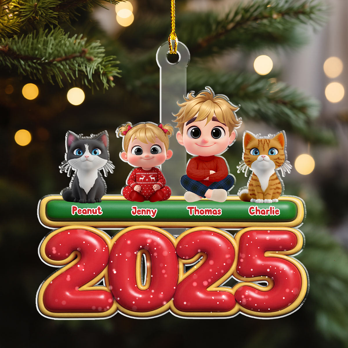 My Kids Is Here Cat Version - Personalized Custom Acrylic Ornament