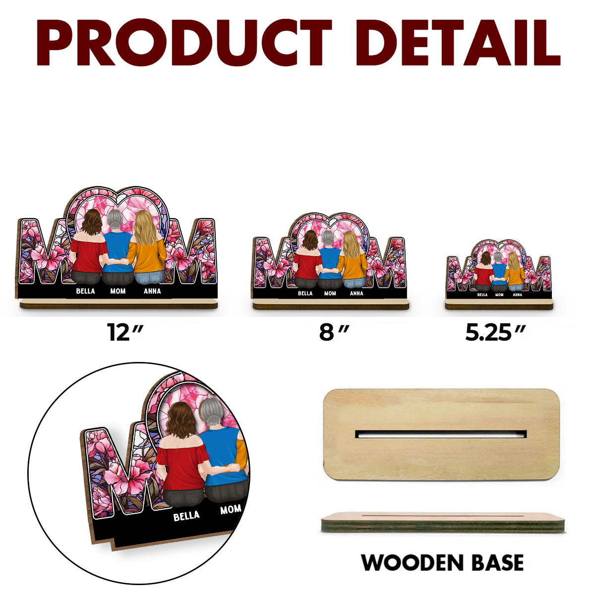 Beside Mom - Personalized Custom 2-Layer Wood Plaque With Flat Base