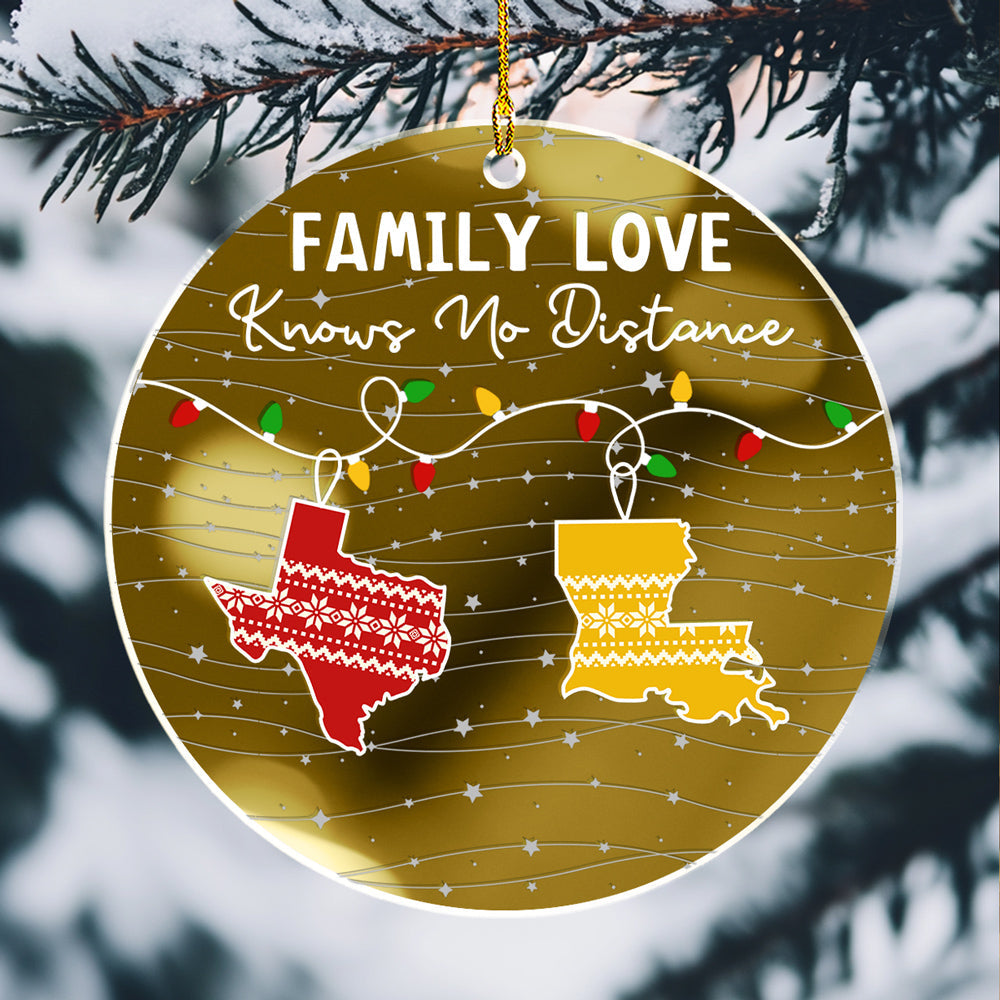 Family Love Knows No Distance - Personalized Custom Mirrored Acrylic Ornament
