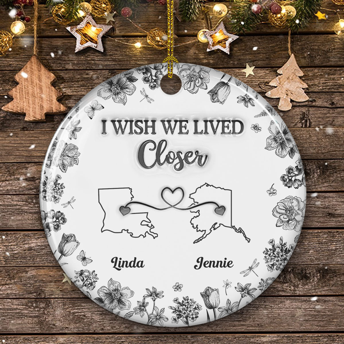 I Wish Blue Toile Style - Personalized Custom 3D Inflated Effect Ceramic Ornament