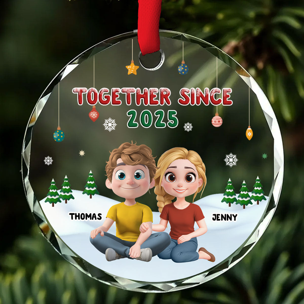 Together In Christmas - Personalized Custom Glass Ornament