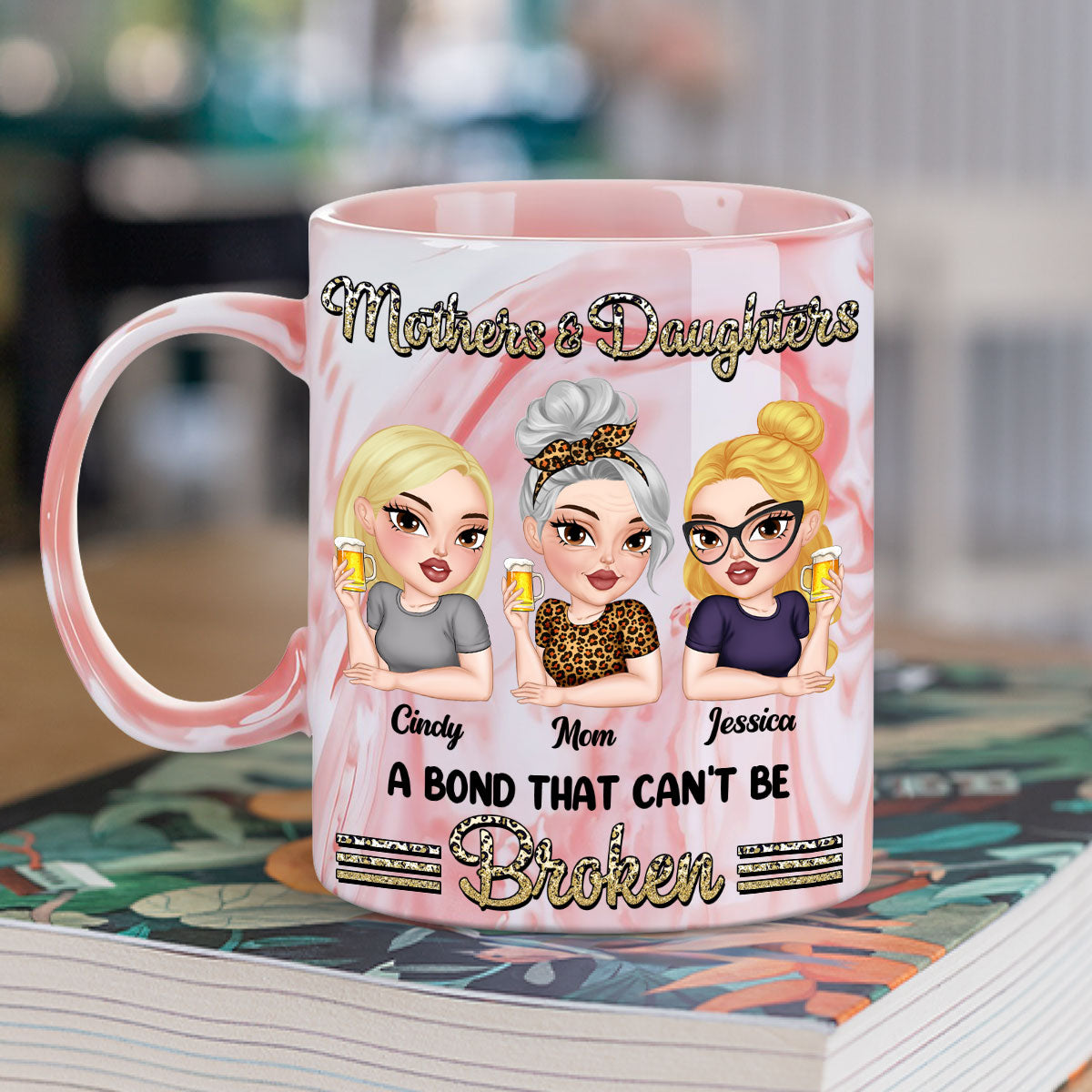 Unbreakable Bond - Personalized Custom Pink Marble Mug