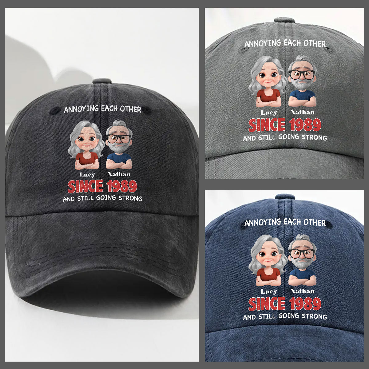 Together Forever - Personalized Custom Vintage Washed Denim Cap