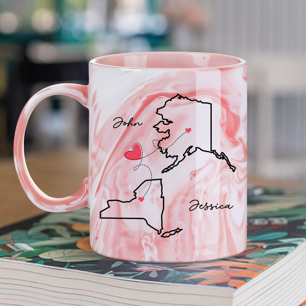Never Too Far - Personalized Custom Pink Marble Mug